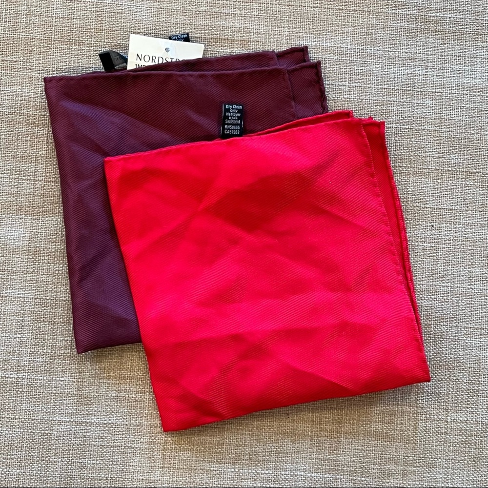 Nordstrom Mens ShopSilk Pocket Squares Lot of 2 NEW Red Burgundy
